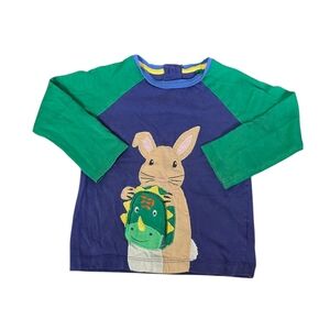 Baby Boden Green and Blue Bunny Long Sleeve Tee Flap Size 18/24 Months